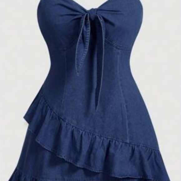 SHEIN Dresses & Skirts - SHEIN Navy Sleeveless NWOT Denim Ruffle Dress